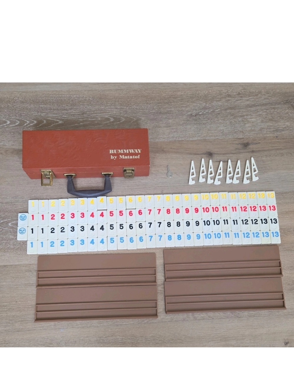 Vintage Rummway by Mataof Complete 106 Tile Set wood Case w key, no dice